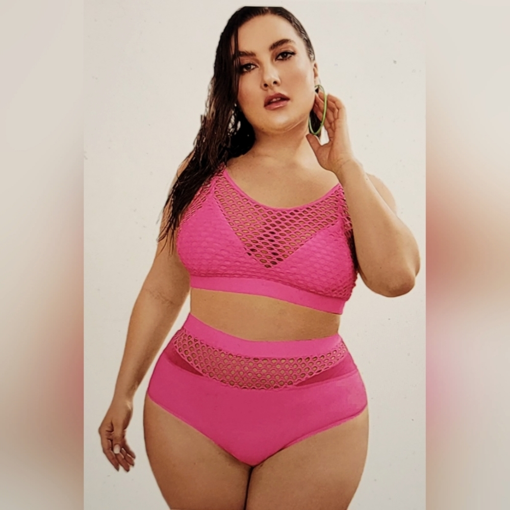 NWOT Fishnet Mesh High Waisted Be a Mermaid Bathing swim glam Suit 2 pc …